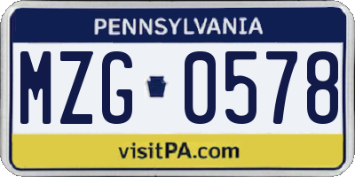 PA license plate MZG0578