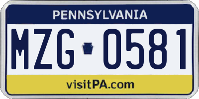 PA license plate MZG0581