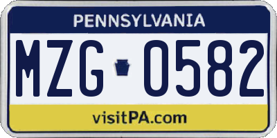 PA license plate MZG0582