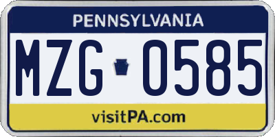 PA license plate MZG0585