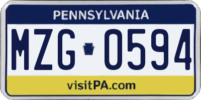 PA license plate MZG0594