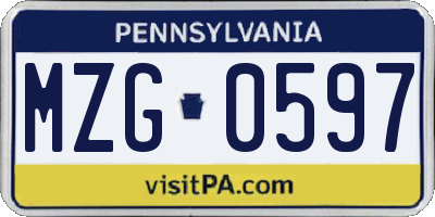 PA license plate MZG0597