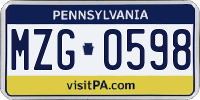 PA license plate MZG0598