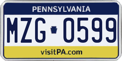 PA license plate MZG0599