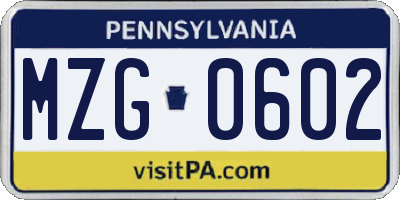 PA license plate MZG0602