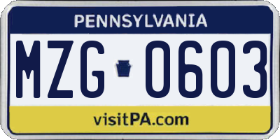PA license plate MZG0603