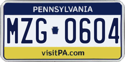 PA license plate MZG0604