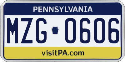 PA license plate MZG0606