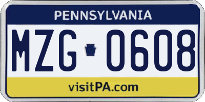 PA license plate MZG0608
