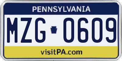 PA license plate MZG0609