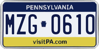 PA license plate MZG0610