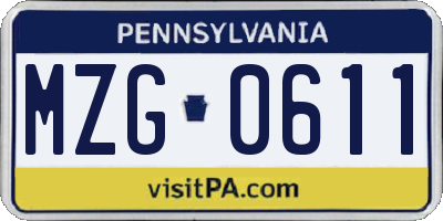 PA license plate MZG0611
