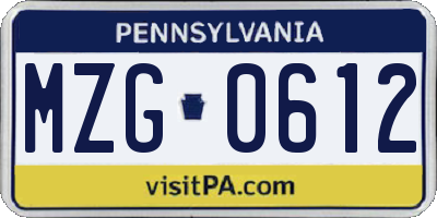 PA license plate MZG0612