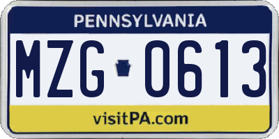 PA license plate MZG0613