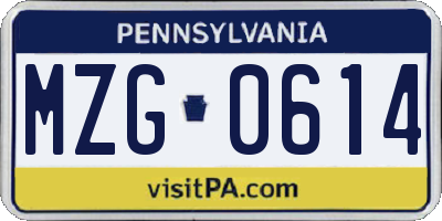 PA license plate MZG0614