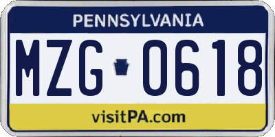 PA license plate MZG0618