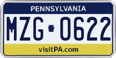 PA license plate MZG0622