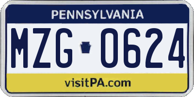 PA license plate MZG0624