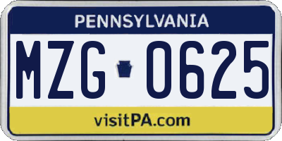 PA license plate MZG0625