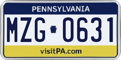 PA license plate MZG0631