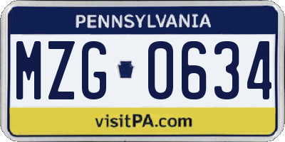 PA license plate MZG0634