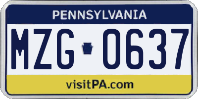 PA license plate MZG0637