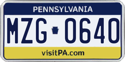 PA license plate MZG0640