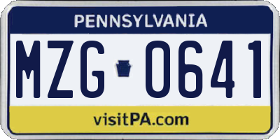 PA license plate MZG0641