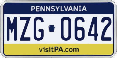 PA license plate MZG0642