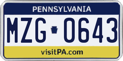 PA license plate MZG0643