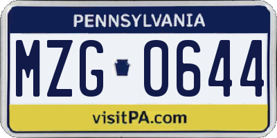 PA license plate MZG0644