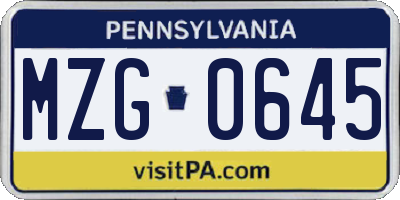 PA license plate MZG0645