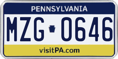 PA license plate MZG0646