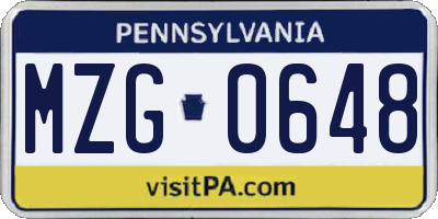 PA license plate MZG0648