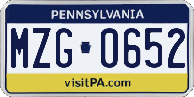PA license plate MZG0652