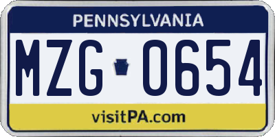 PA license plate MZG0654