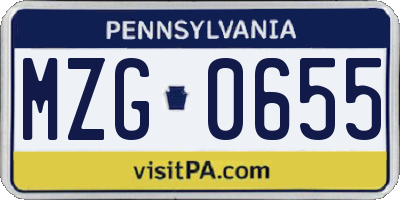 PA license plate MZG0655