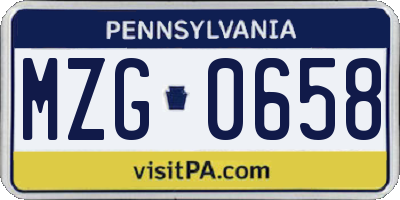 PA license plate MZG0658