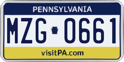 PA license plate MZG0661