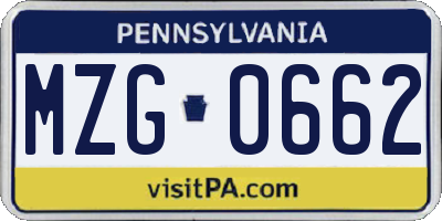 PA license plate MZG0662