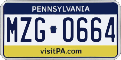 PA license plate MZG0664
