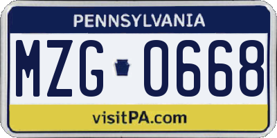 PA license plate MZG0668