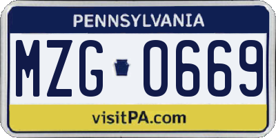 PA license plate MZG0669
