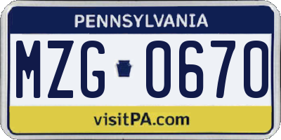 PA license plate MZG0670
