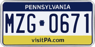 PA license plate MZG0671