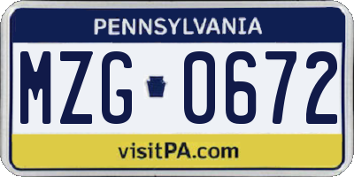 PA license plate MZG0672