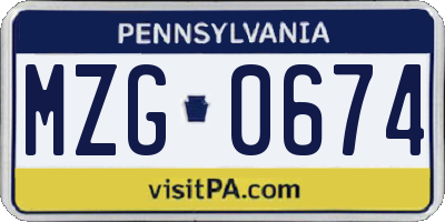 PA license plate MZG0674