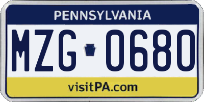 PA license plate MZG0680