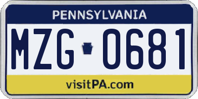 PA license plate MZG0681