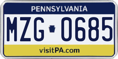 PA license plate MZG0685